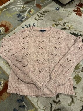 American Eagle Outfitters Blush Pink Openwork Crewneck Sweater Small